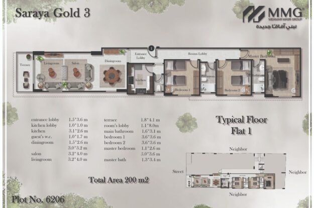 شقة 200م - مشروع سرايا جولد 3 - حي سكودا - المقطم