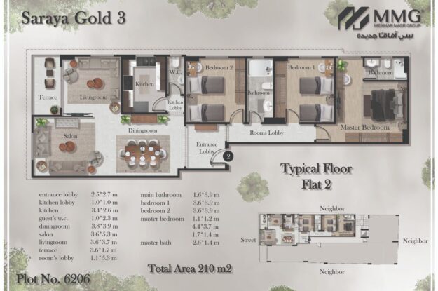 شقة 210م - مشروع سرايا جولد 3 - حي سكودا - المقطم - شقق للبيع في المقطم - شقق للبيع في حي سكودا المقطم